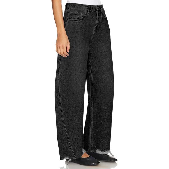 Women Baggy Wide Leg Cropped Ripped Jeans High Waist Comfortable Stretch - Picture 2 of 6